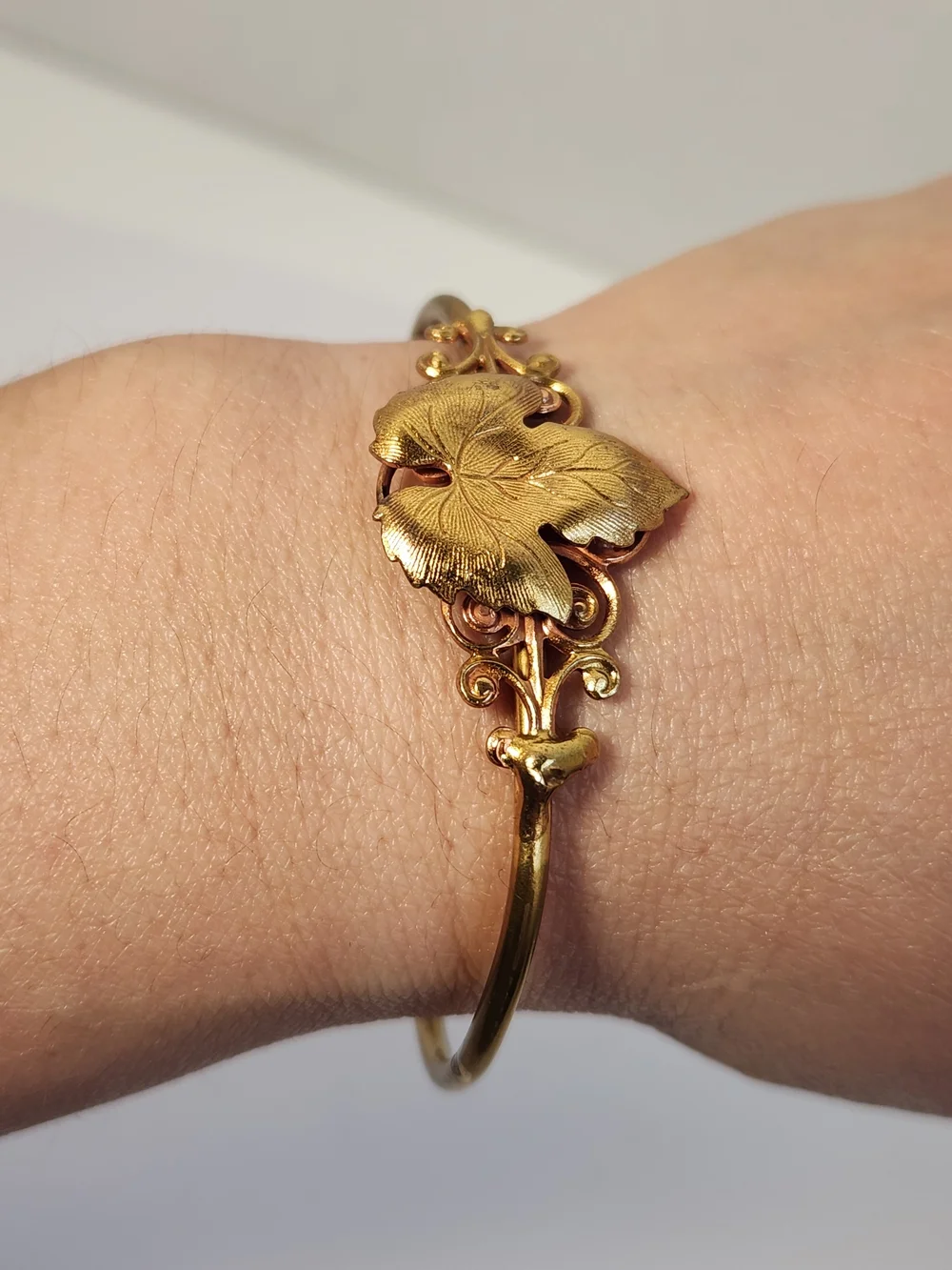 VTG Gold Filled Grapevine Leaf Cuff Victorian Revival Botanical Bracelet